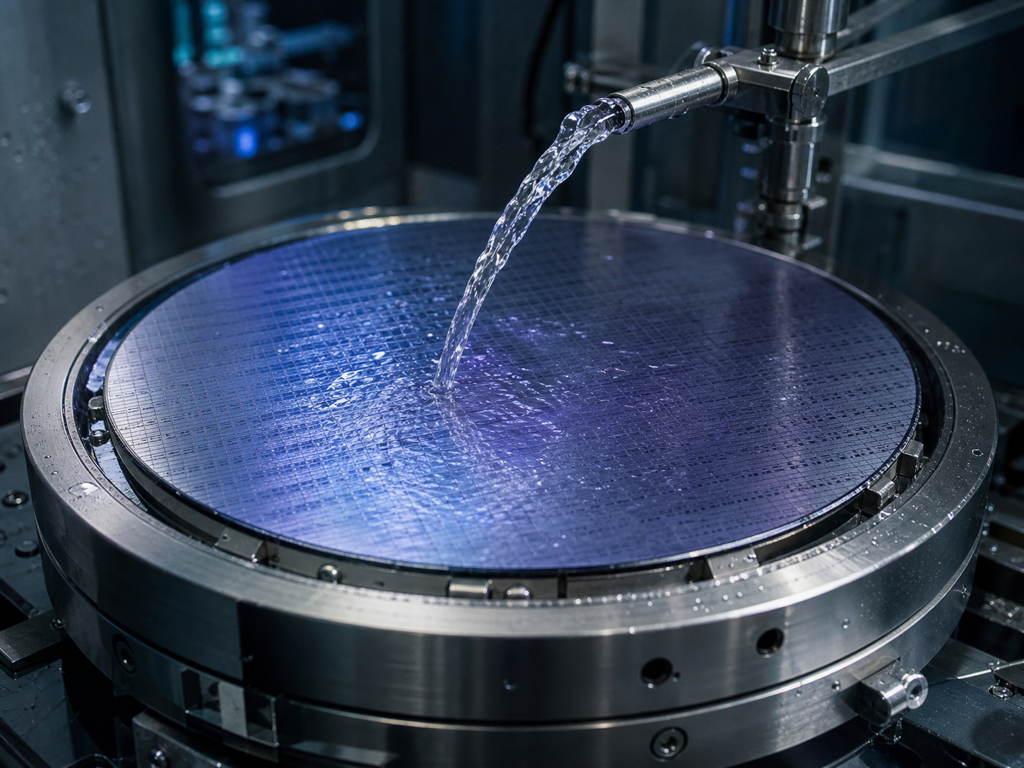 Macro detail of ozone water system delivering DI water for photoresist stripping